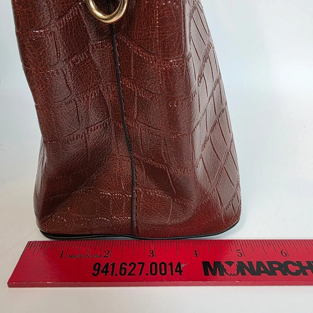 Cognac Brown Croc Embossed Vegan Leather Bucket Bag Crossbody Handbag Gold