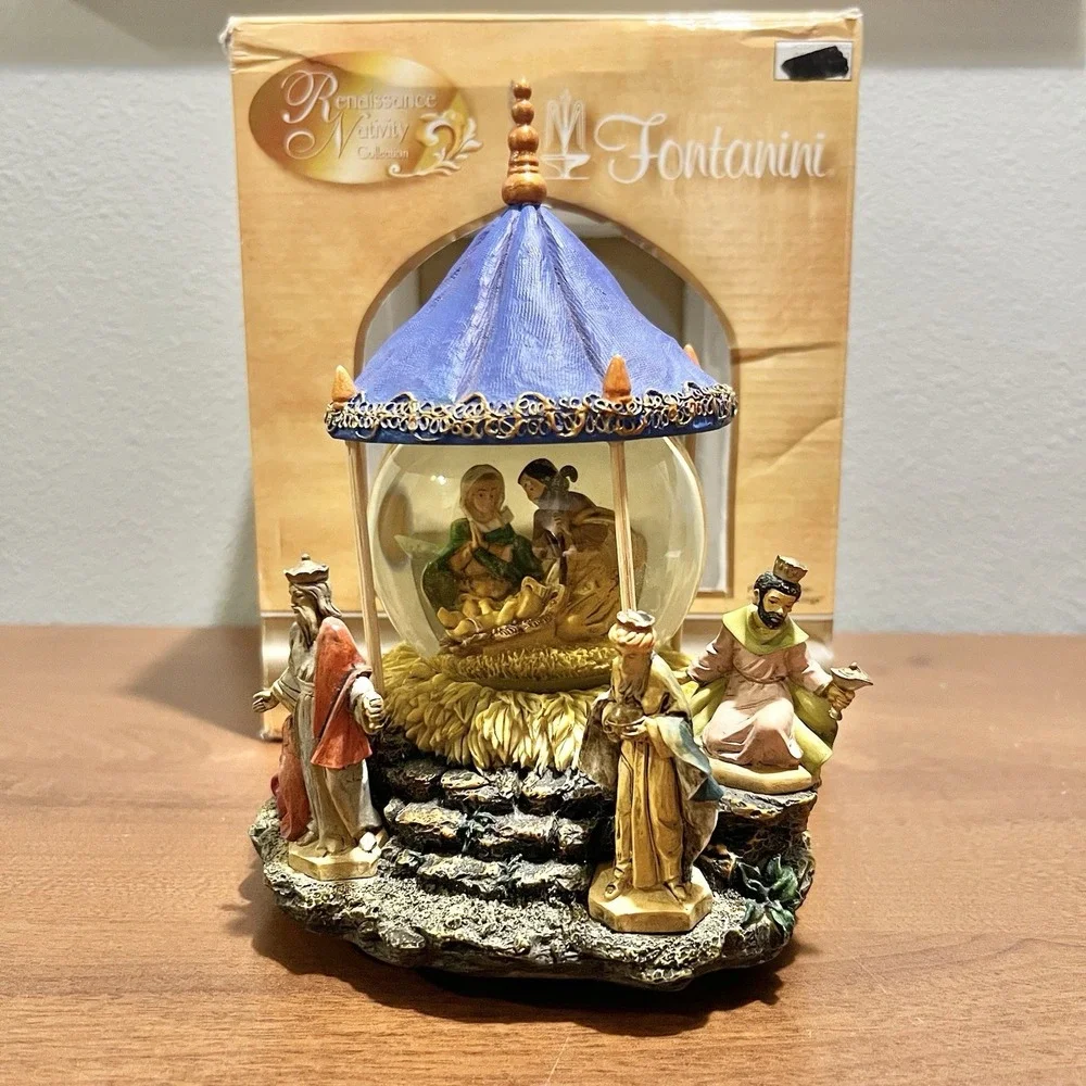 Fontanini Renaissance Nativity Musical Glitterdome 2005 We 3 Kings RARE MODEL‎