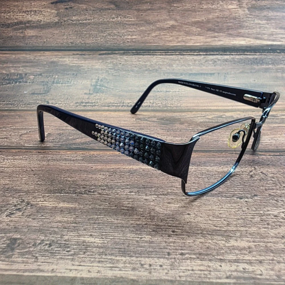 Jimmy Crystal New York Cannes Navy Blue Swarovski Crystal Eyeglass Frames 140