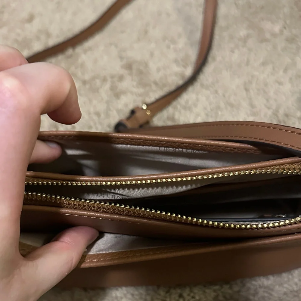 Calvin Klein Camel/Tan Pebbled Crossbody with Gold Hardware