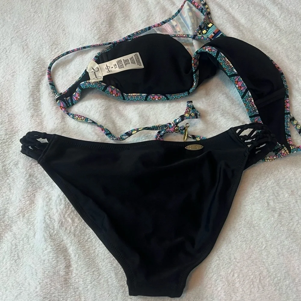 NEW Jessica Simpson Venice Beach High Neck Hipster Bikini Black Blue Green Pink