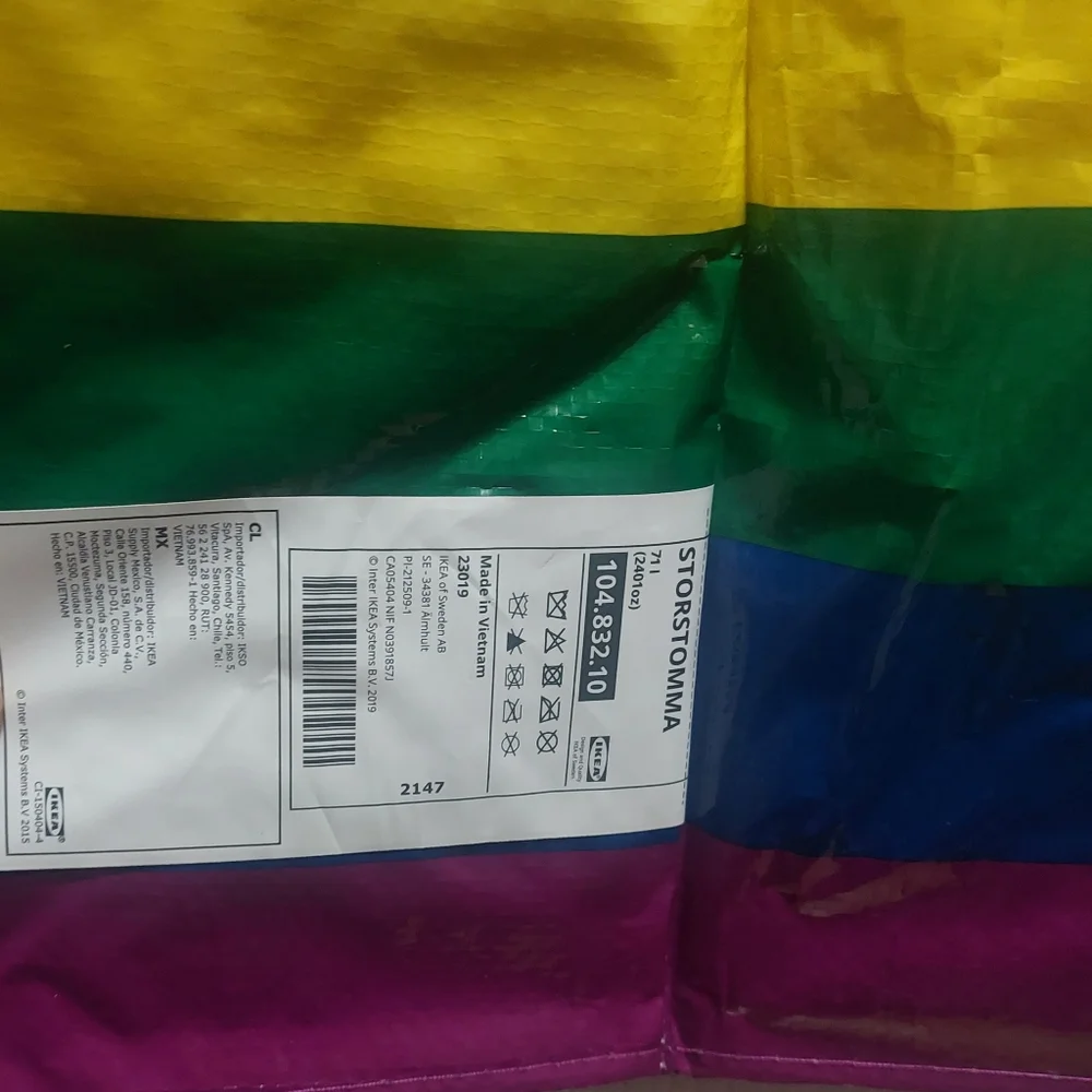 NEW IKEA STORSTOMMA Rainbow Pride Multicolored Bag for Storage/Laundry/Shopping