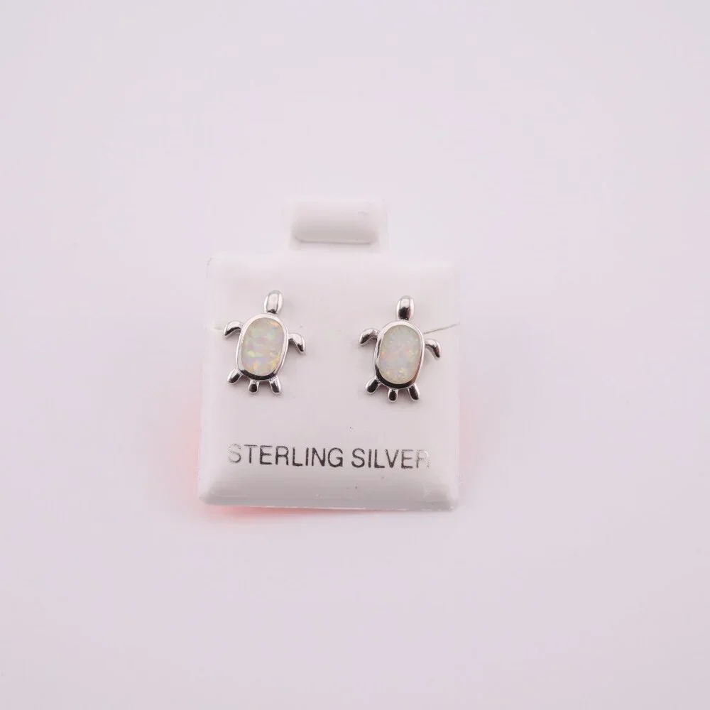 Women's Sterling Silver Jewelry Turtle Stud Fashion Earrings with Opal Accents**