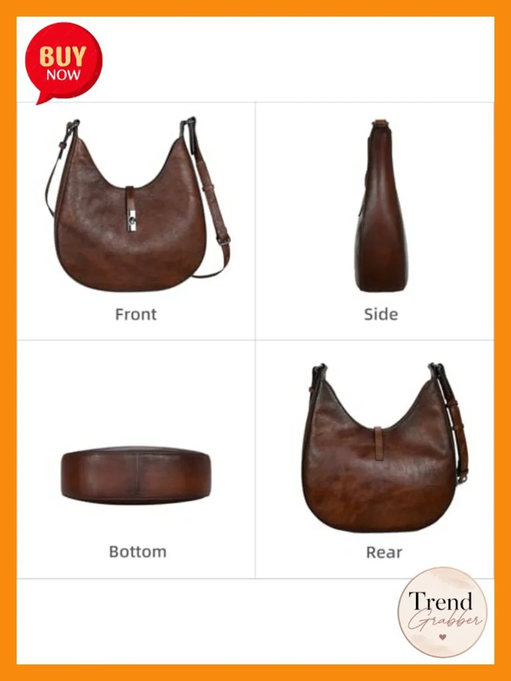 Leather Crescent Crossbody Bag with Two Straps Twist-Lock Closure