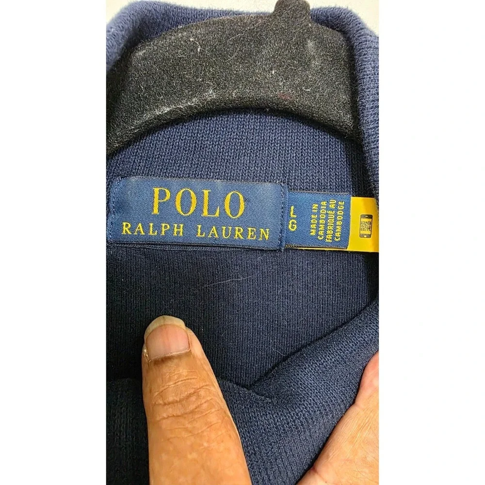 Polo‎ Ralph Lauren Navy Blue 1/4 Zip Pullover Muck Neck Sweatshirt Size L Men's