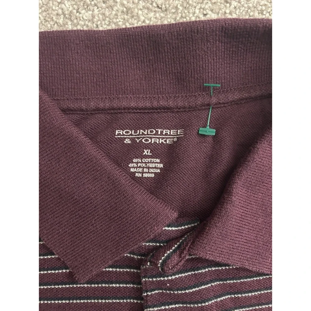 Roundtree‎ & Yorke Polo Shirt Mens XL Burgundy Excellent Striped Cotton Pique