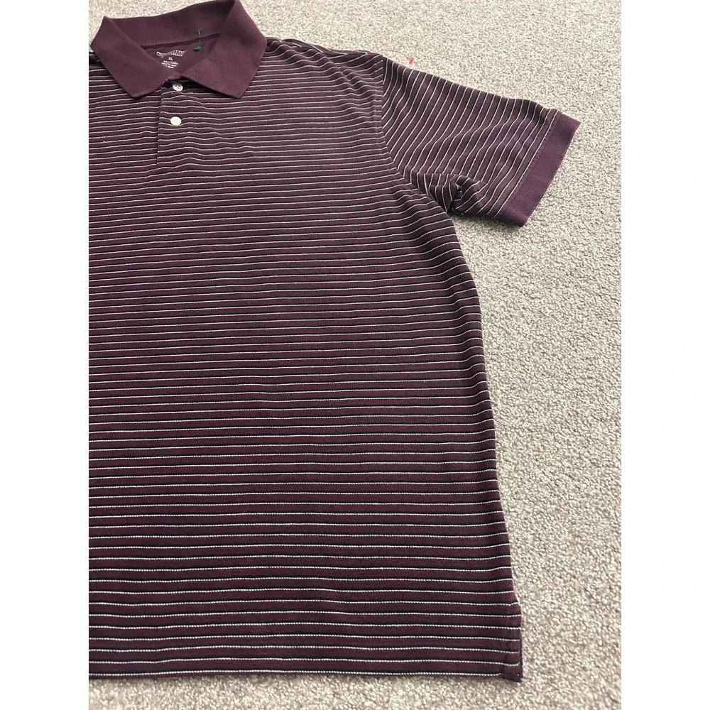 Roundtree‎ & Yorke Polo Shirt Mens XL Burgundy Excellent Striped Cotton Pique