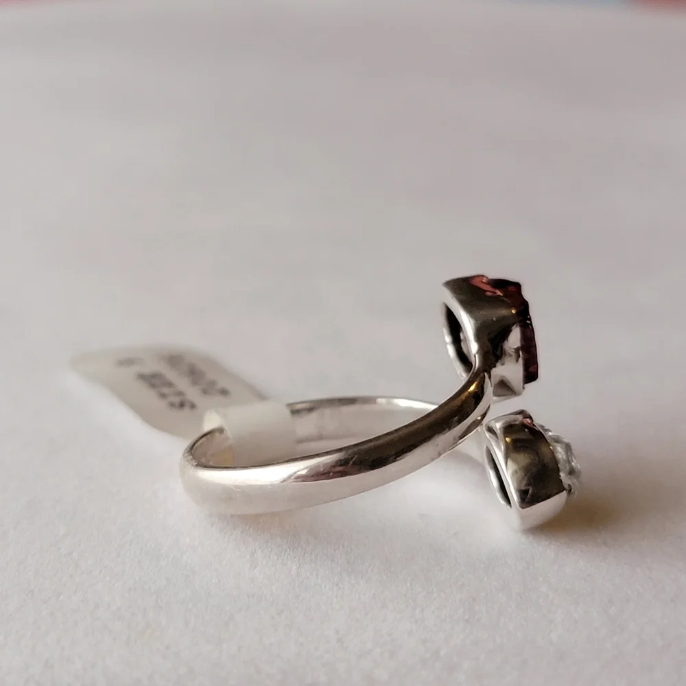 Garnet with Herkimer Diamond Sterling Silver Bypass Gemstone Ring