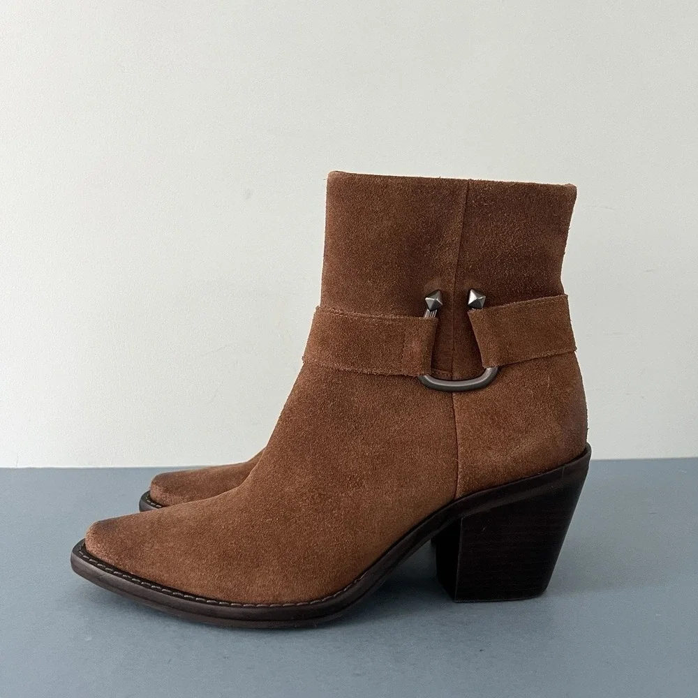 Antonio Melani Tabbie Oiled‎ Suede Pecan Pie Brown Western Buckle Boots