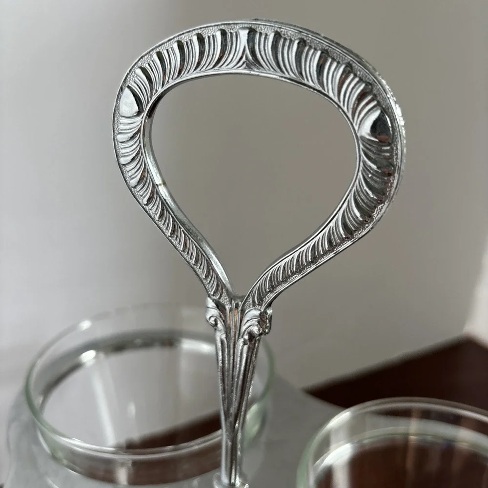 Vintage Irvinware Condiment Caddy Server Lazy Susan‎ Glass Chrome MCM Relish USA