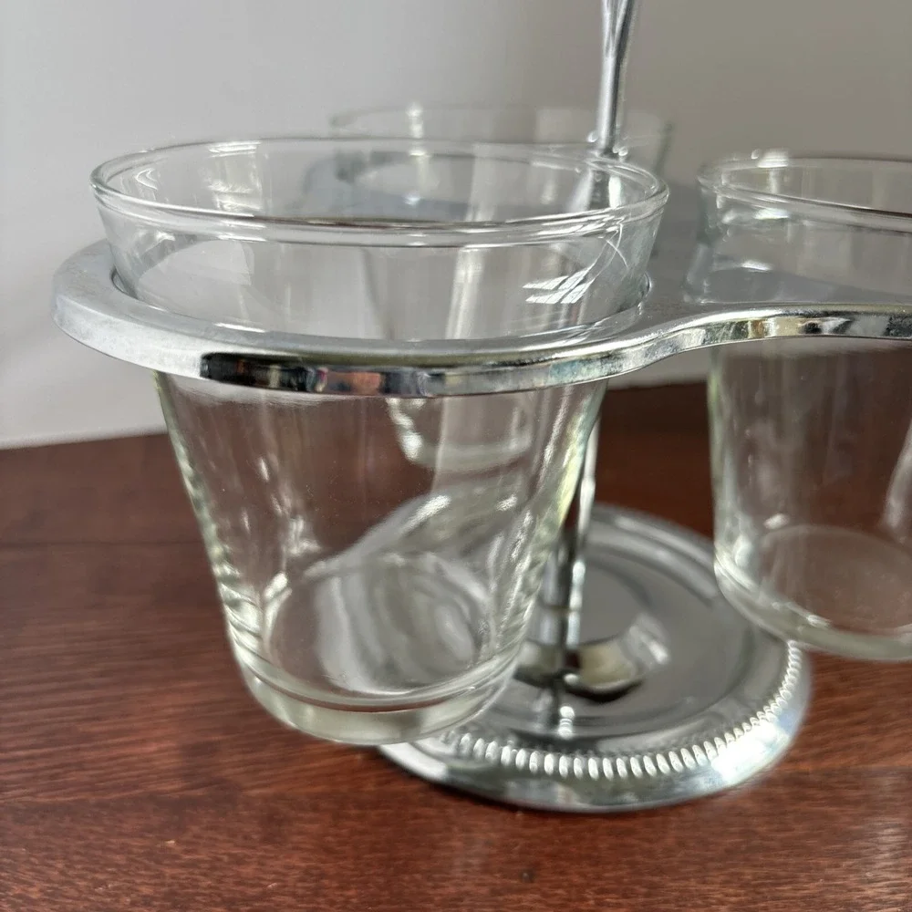 Vintage Irvinware Condiment Caddy Server Lazy Susan‎ Glass Chrome MCM Relish USA
