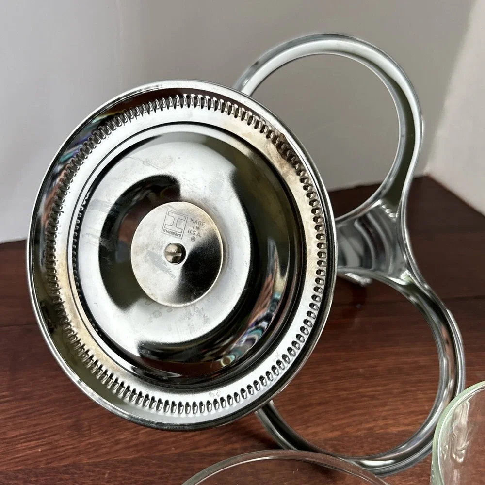 Vintage Irvinware Condiment Caddy Server Lazy Susan‎ Glass Chrome MCM Relish USA