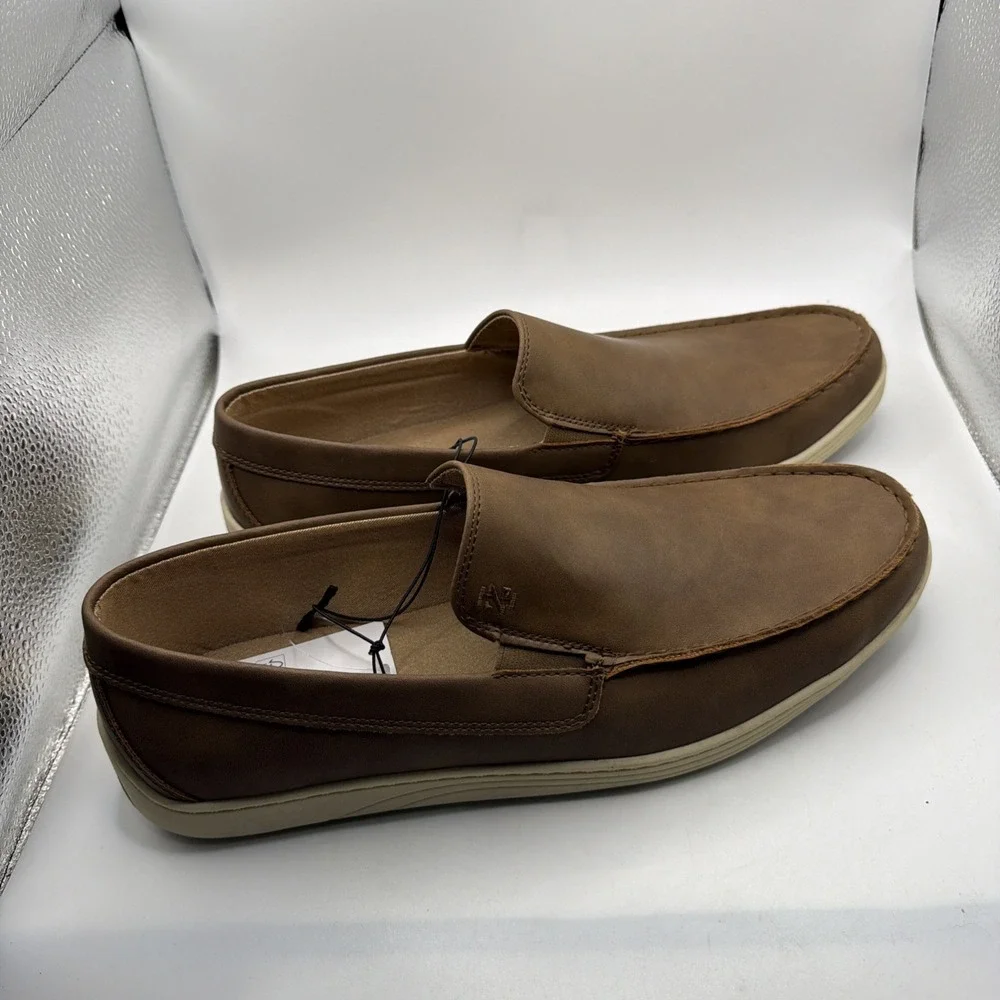 Izod Seapoint Loafers Men's Tan Leather Slip On Mem Foam‎ Casual Mocassin 10.5