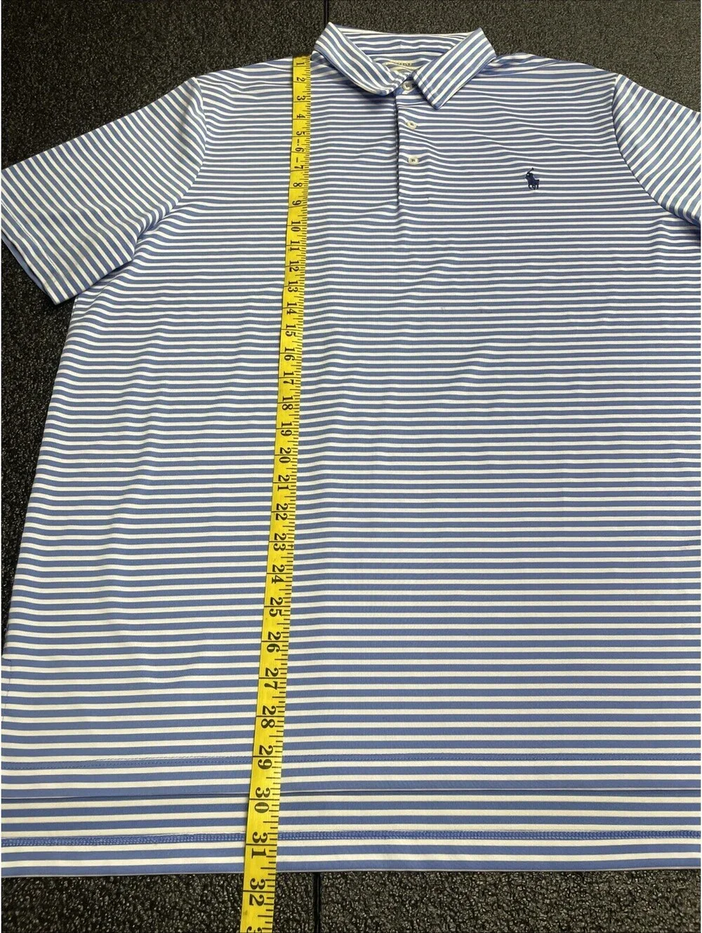 Ralph Lauren Performance Polo Shirt Mens XL Blue/White Striped Stretch Golf