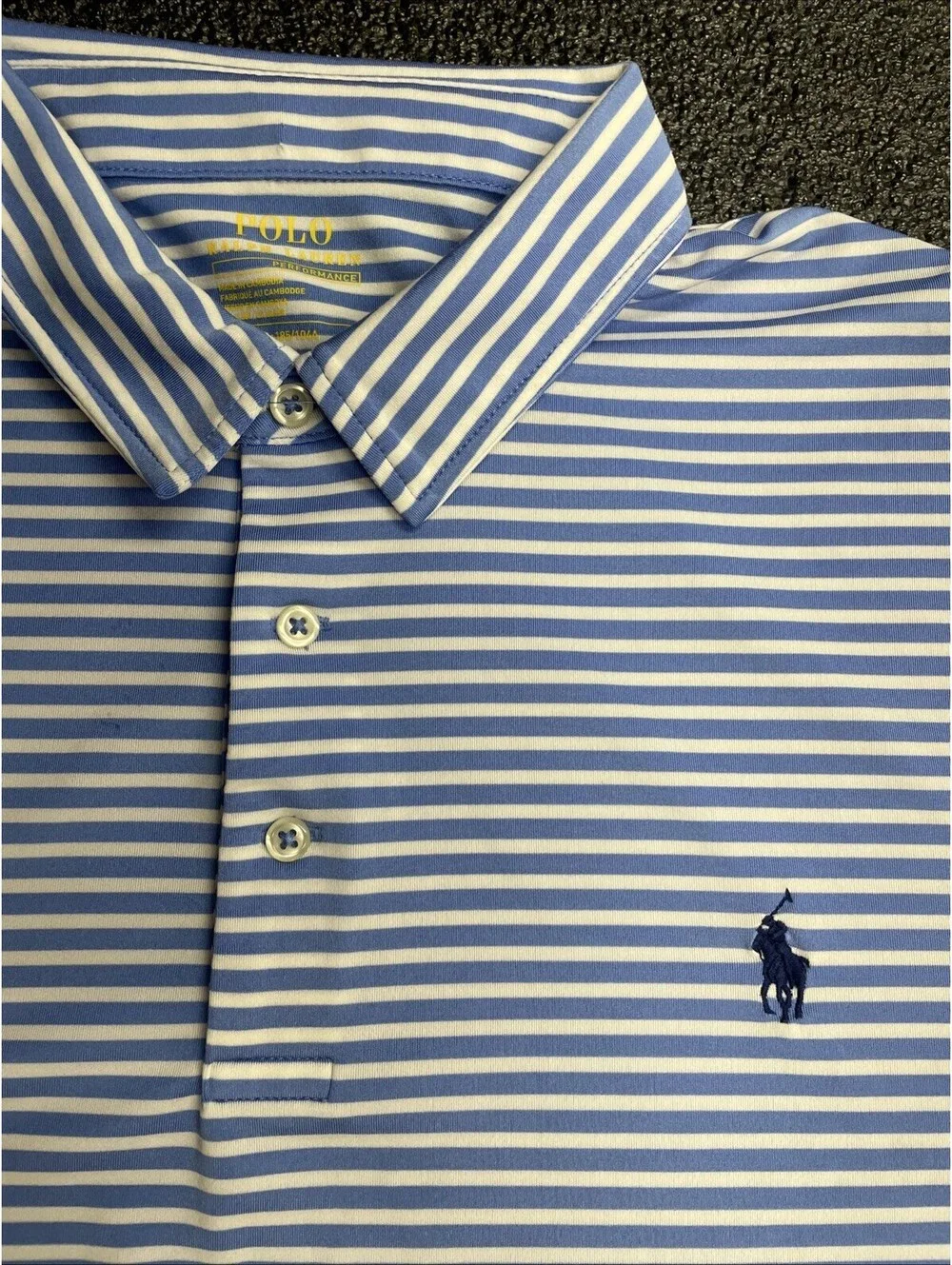 Ralph Lauren Performance Polo Shirt Mens XL Blue/White Striped Stretch Golf