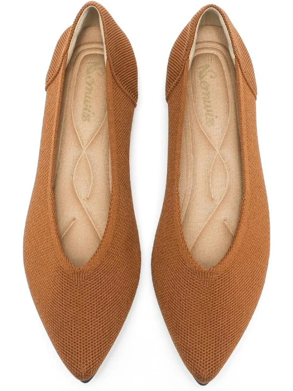 Women's Brown Ballet Flats Pointed Toe Comfortable Knit Slip Casual Shoes