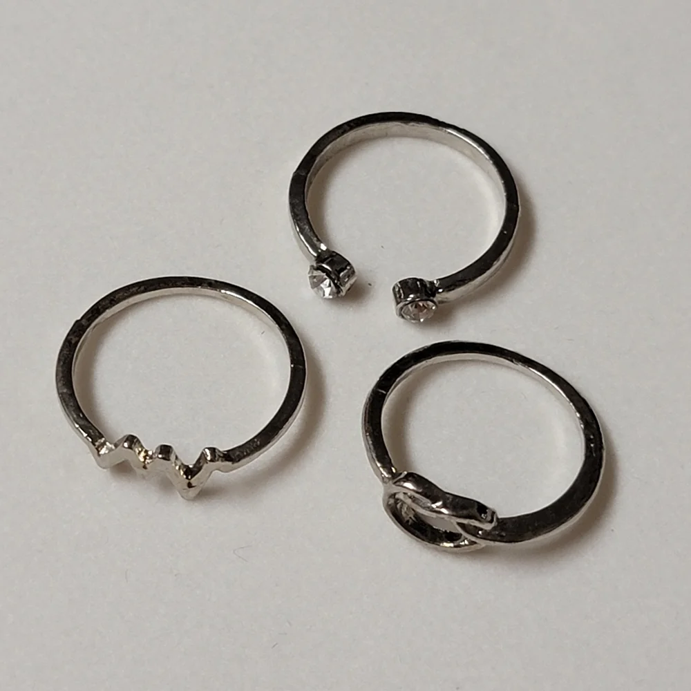 Three Stacking Rings - Love Knot - Heart Beat - Open Rhinestone