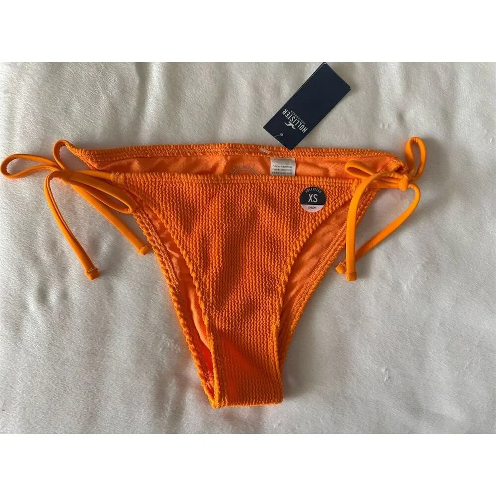Hollister Women's XS Cheeky String‎ Bikini Bottom Orange Adjustable Ties
