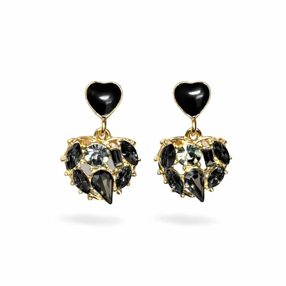 Elegant Black and Gold Heart Earrings