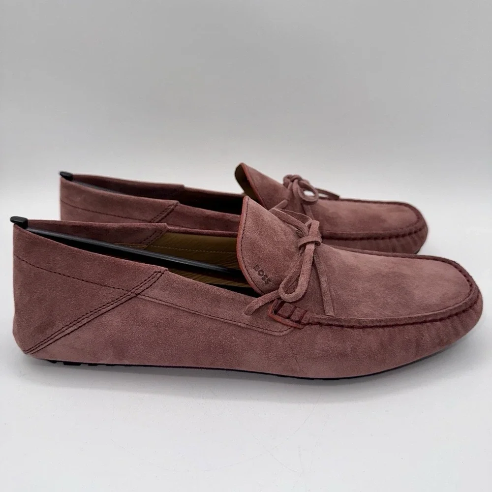 Hugo Boss Driver Mix Saddle Loafers‎ Men's Size 9.5 Open Pink Suede Dustbags