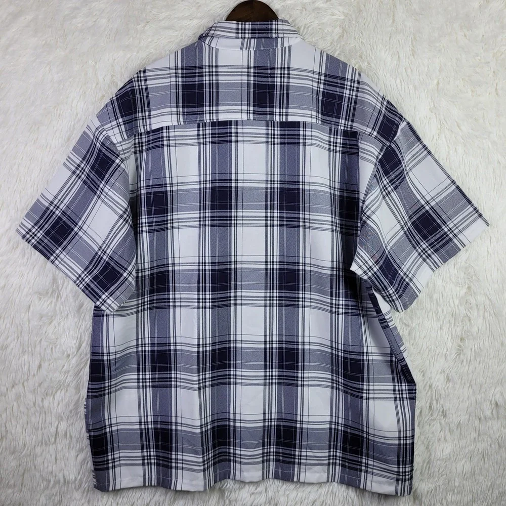 Cal Top Mens Navy Blue White Plaid Short Sleeve Button Up Shirt Lowrider 3XL
