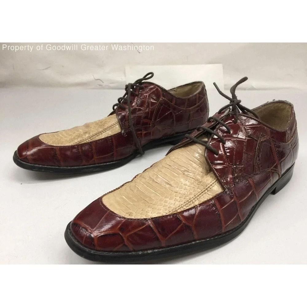 Stacy Adams Snakeskin Pattern Leather Men's Shoes 9.5 M Brown Dress