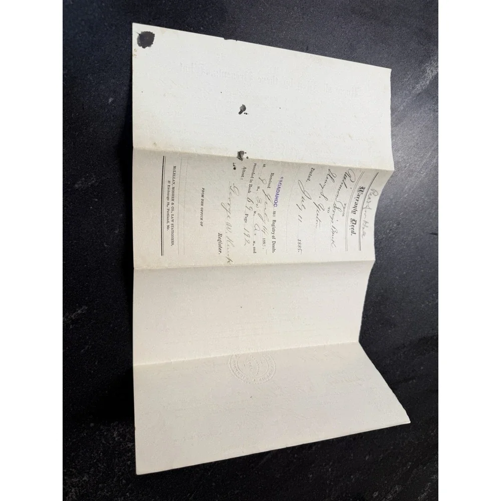 1885 Maine Warranty Deed Richmond Savings Bank Sagadahoc County Antique Document