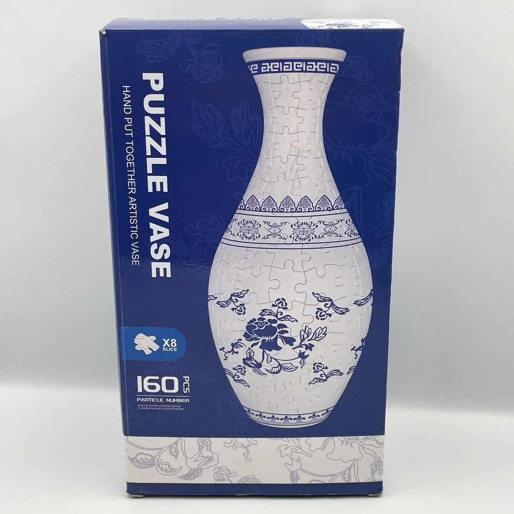 3D Puzzle Vase Blue‎ & White Porcelain Style 160 Piece Jigsaw Flower Vase