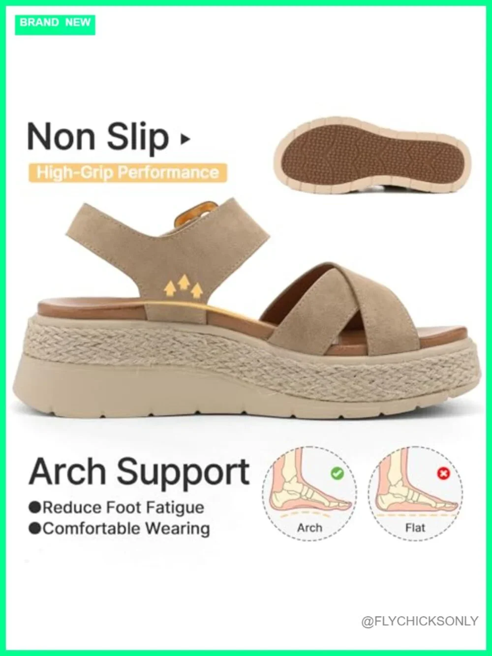 Low Wedge Espadrille Sandals with Arch Support and Cushion Insole