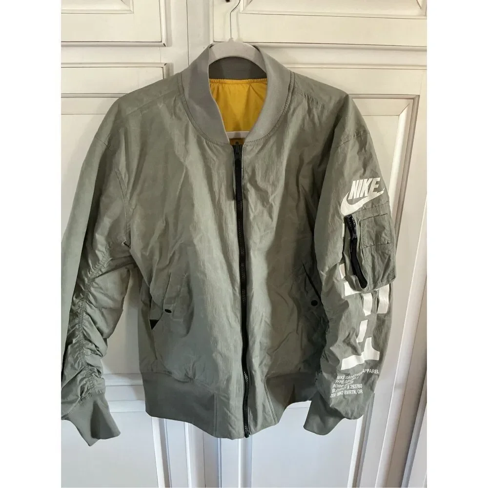 Nike Air Force 1 Reversible Bomber Jacket Sz S Dark Stucco Vivid Sulpher