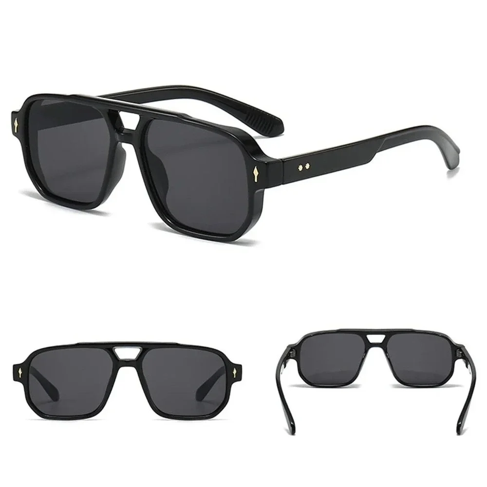 Dark Black‎ Outdoor Aviator Sunglasses Men's Square Double Bridge Stylish Shades