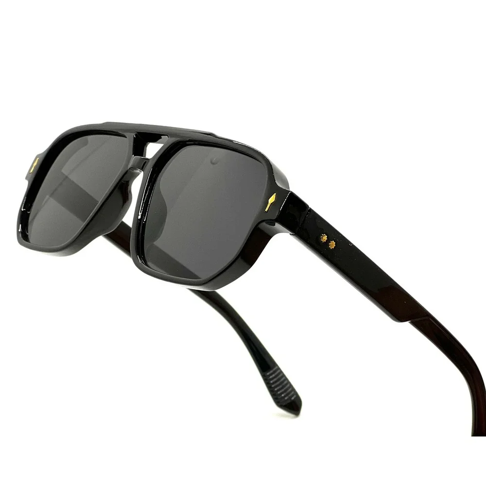 Dark Black‎ Outdoor Aviator Sunglasses Men's Square Double Bridge Stylish Shades