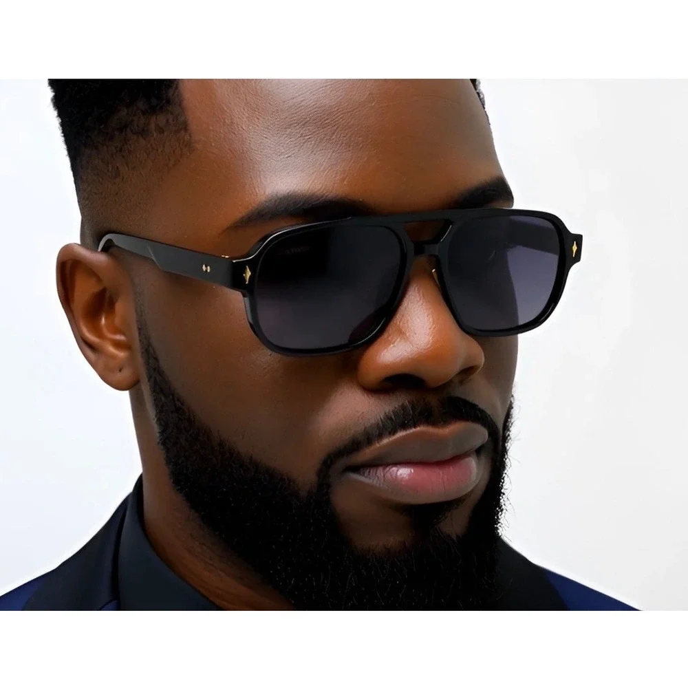 Dark Black‎ Outdoor Aviator Sunglasses Men's Square Double Bridge Stylish Shades
