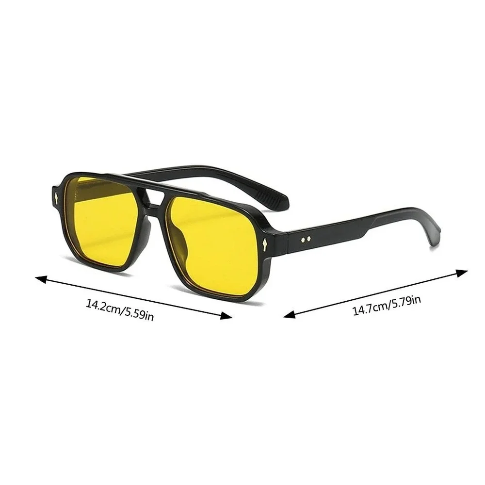 Dark Black‎ Outdoor Aviator Sunglasses Men's Square Double Bridge Stylish Shades