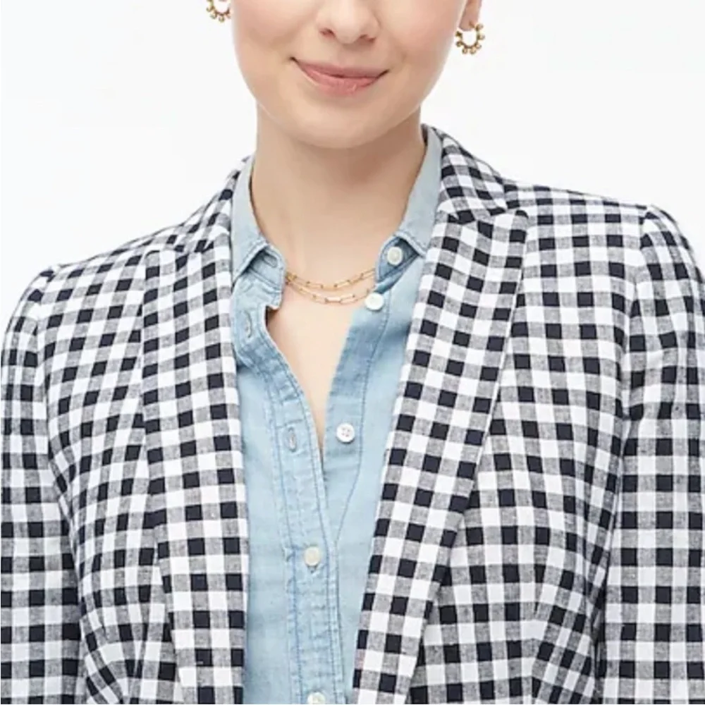 J. Crew Gingham linen-blend Holland  ‎ Women's Blazer Size 10 NWT