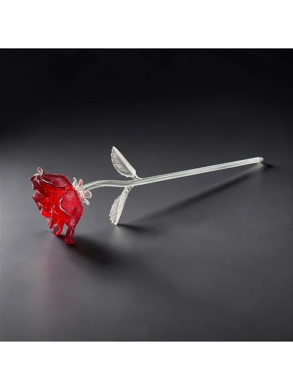 Vtg Waterford Crystal Red Rose Long Stem Glass Flower Signed Romantic Gift 14.5
