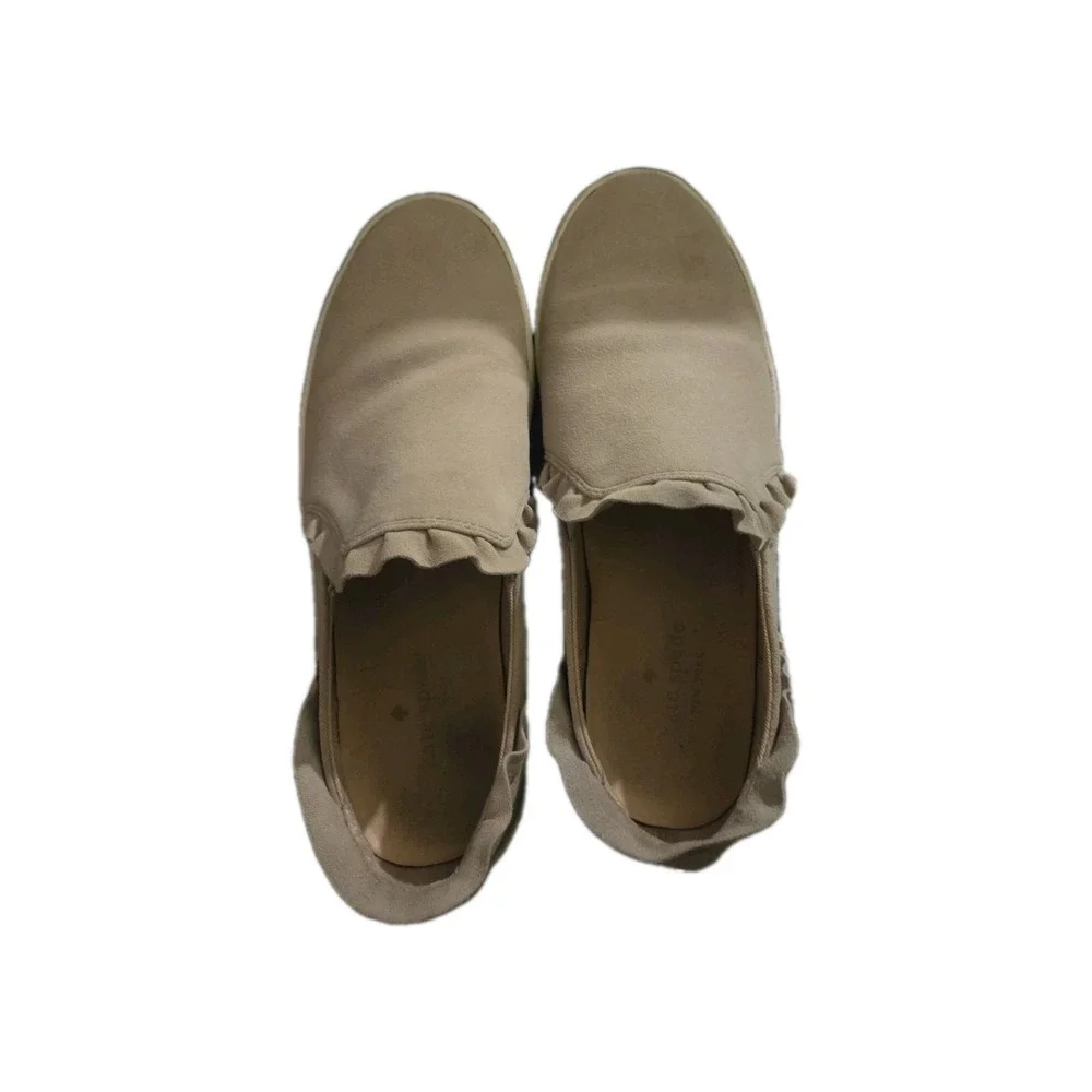 Kate Spade Lilly Ruffle Slip On Sneakers Beige Taupe Suede Leather‎ Flats 7.5M