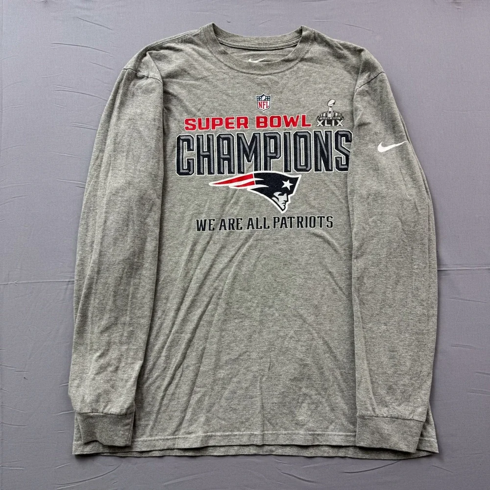 Nike New England Patriots Super Bowl XLIX Champions Gray Long Sleeve‎ Shirt XXL