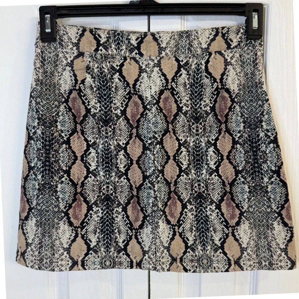 Altard State Mini Skirt Snake‎ skin Print Zipper Front Tan Brown Women's Size M