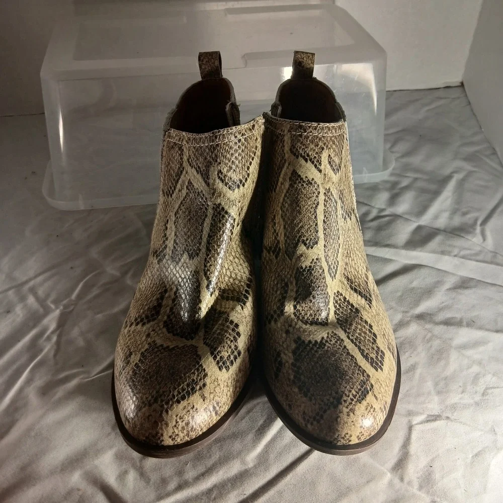 Lucky Brand Bimore Ankle Boots Snake Print Leather Women's Size 7.5‎ M