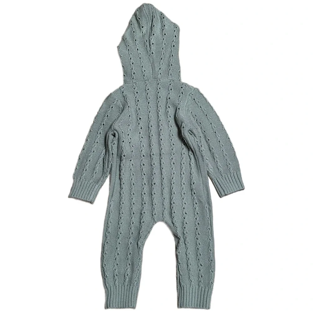 Mimixiong Baby Sweater Hooded Romper Baby Size 18-24 M Green‎ Button Front NWT