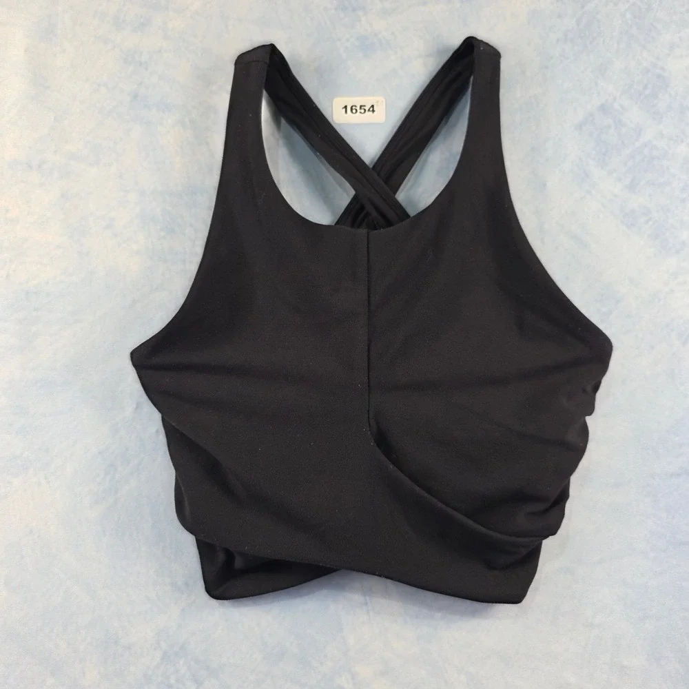 Lululemon Black High Neck Cross Front Ruched X-Back Sports‎ Bra Top