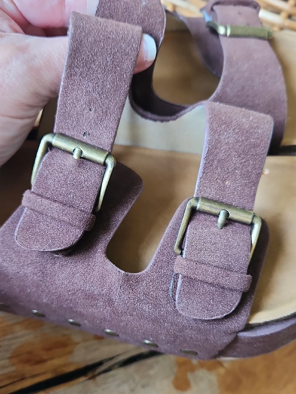 Women's sz 8 BOHO Buckle Platform Slides Sandals Brown‎