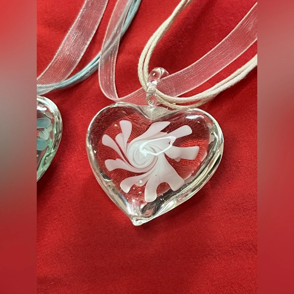 Lot of 2 Vintage Murano Glass Heart Pendant Necklaces 90s style