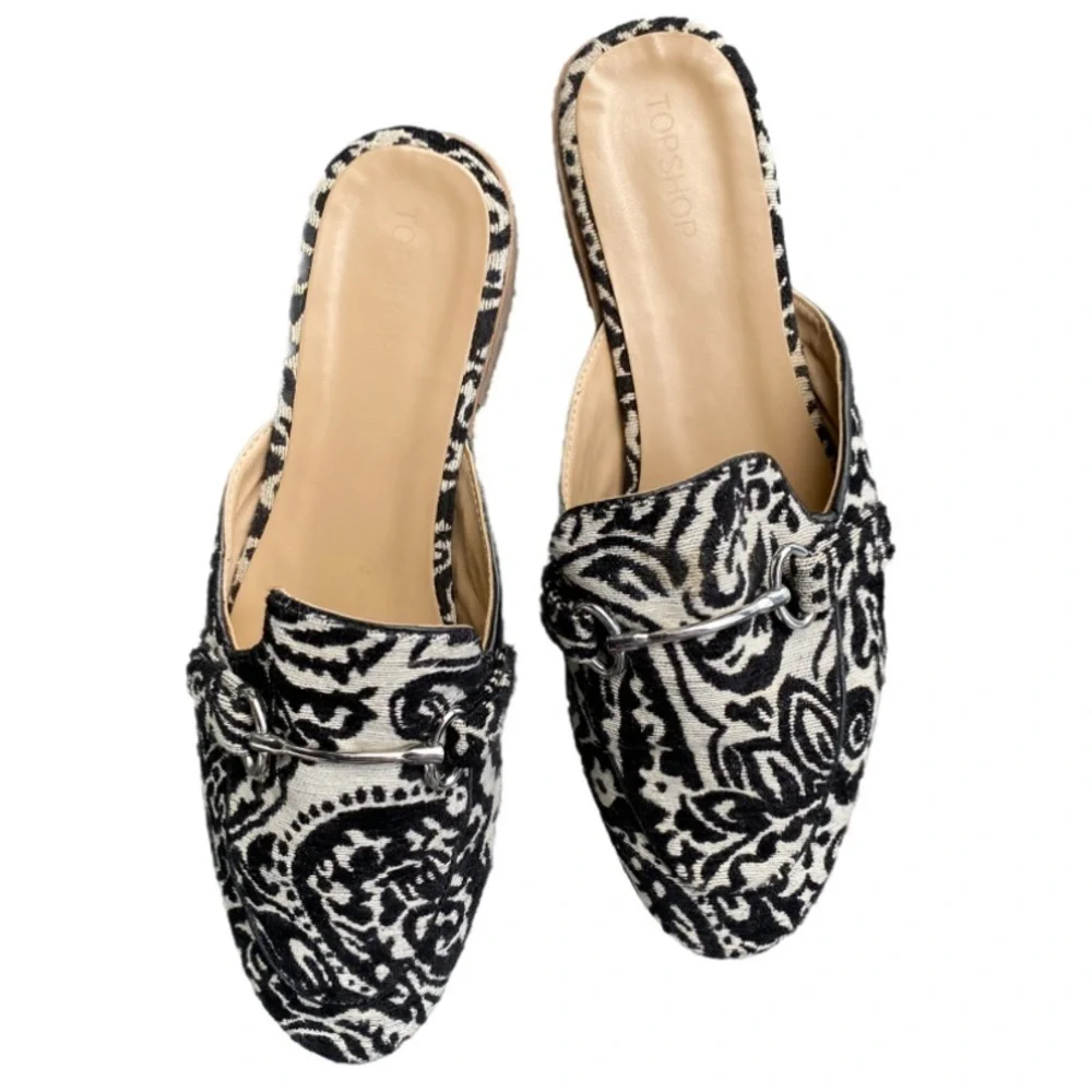 Topshop Kylie tapestry black white loafer shoes 39