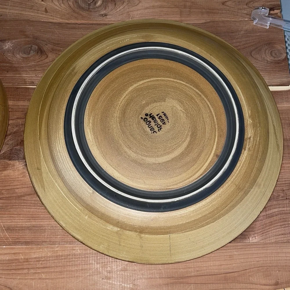 SET OF 2 SANGO SPLASH 4951 BROWN TAN DRIP GLAZED STONEWARE Plate & Bowl
