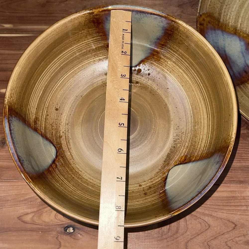 SET OF 2 SANGO SPLASH 4951 BROWN TAN DRIP GLAZED STONEWARE Plate & Bowl