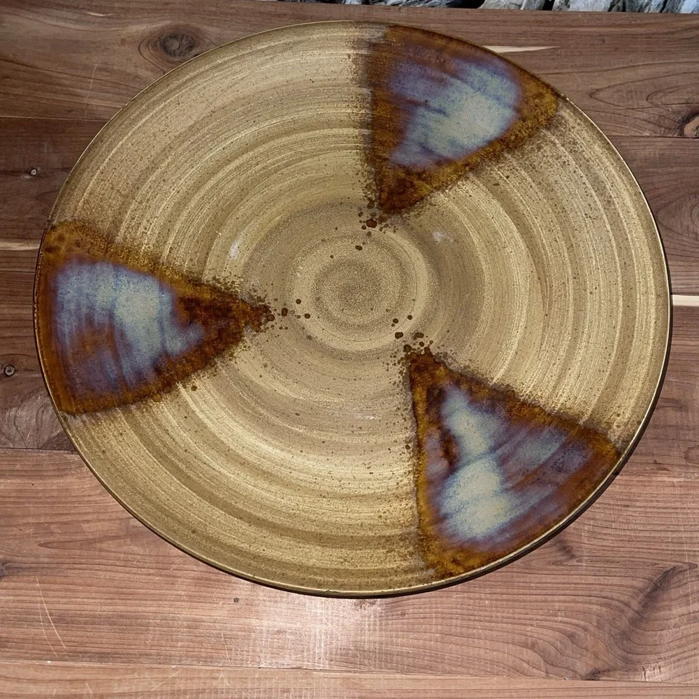 SET OF 2 SANGO SPLASH 4951 BROWN TAN DRIP GLAZED STONEWARE Plate & Bowl