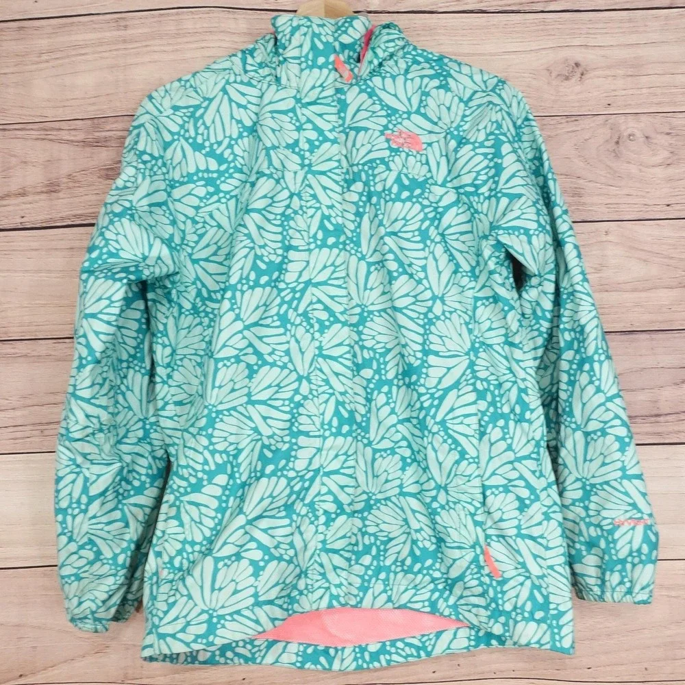 North Face‎ Jacket Girls XL 18 Green Floral HyVent Hooded Rain Coat Waterproof