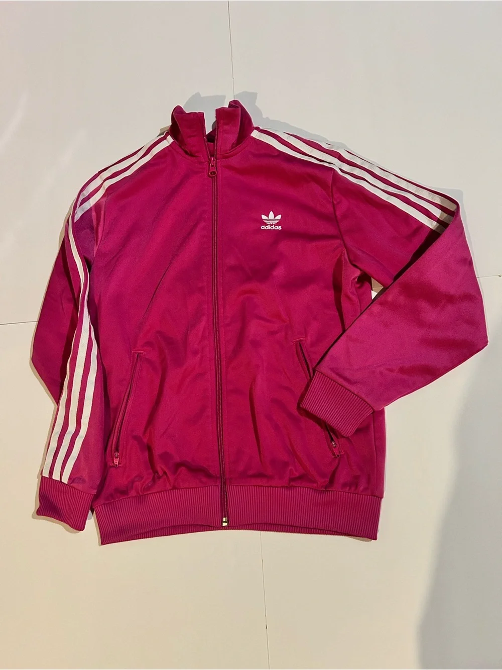adidas Fuchsia Pink Three-Stripe Track Jacket and Pants Set